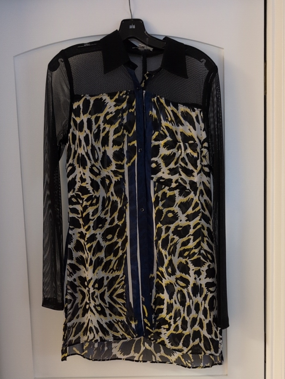 Alberto Makali Black and Yellow Leopard Print Button-Down Shirt